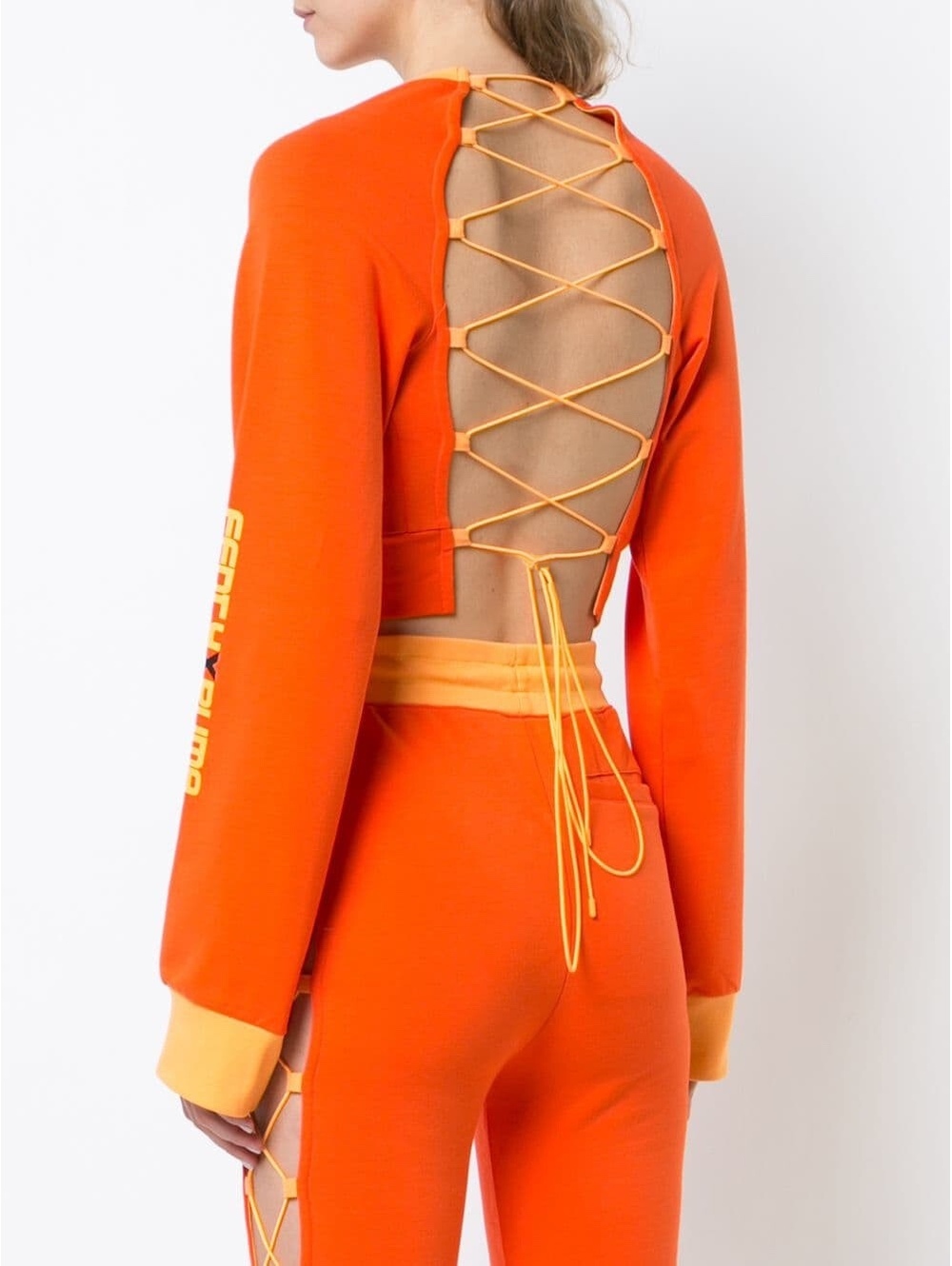 Fenty Puma by Rihanna NWT Cherry Tomato Lace Up Crop Sweatshirt Sz S - Picture 3 of 15